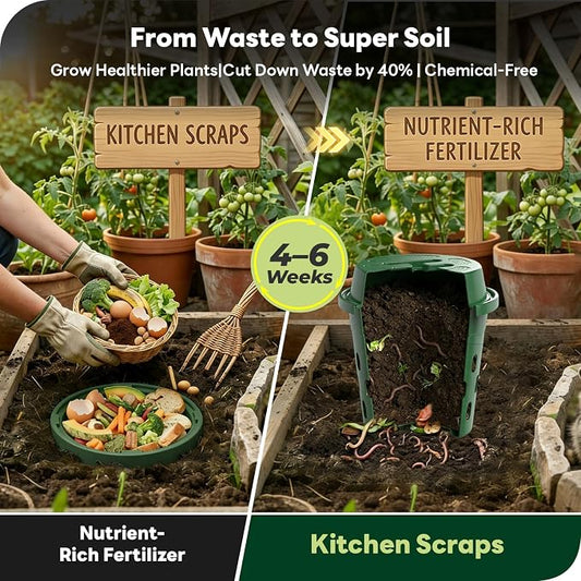 3Pcs 8L Inground Worm Farm Garden Compost Bin for Kitchen Scraps | Worm Bin 9.5X9.5X10.8in, Worm Compost Bin With Lid & Holes, Worm Composter Outdoor For Beginners, Worm Tower For Home, Green