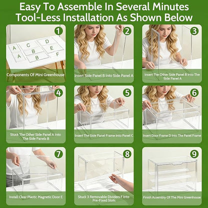 Clear Mini Greenhouse Indoor, Small Stackable Tabletop Portable Green House with Magnetic Door for Plant Seed Germination, Home Gardening Display,etc. (14.2x8.7x10.6in, 1 Pack)