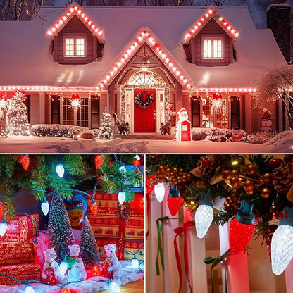 Brightown C9 Christmas Lights Outdoor 2 Pack, Total 162ft 200 LED Red&White | with Timing & Memory, 8 Modes, Connectable, Waterproof - C9 Christmas Lights for Indoor Outside Tree Home Yard Decoration