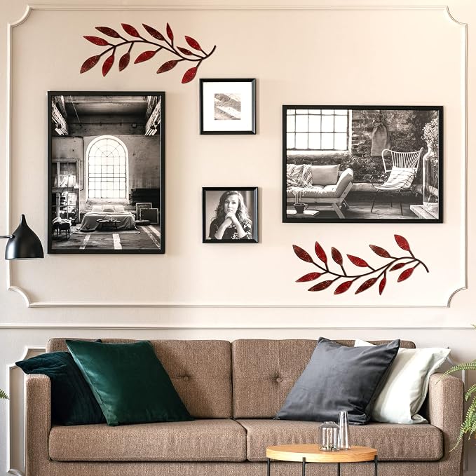 Zhengmy 2 Pieces Metal Tree Leaf Wall Decor Vine Olive Branch Leaf Wall Art Living Room, Hallway Wall Decor Outdoor Decoration(Autumn Color)