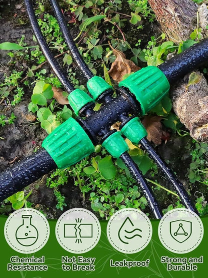 Kalolary 20PCS Locked Barbed Tee Connectors, 1/2” to 1/4” Drip Irrigation Fittings Kit 12/16mm to 4/7mm Tube Lock Female Connector 6-Way Barbed Lock Irrigation Parts for Watering System (Green)