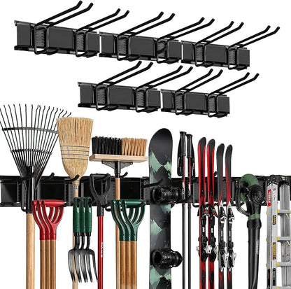 TIDYME Garage Wall Organizer | 80" Heavy-Duty Tool Storage Rack | Adjustable Double-Layer Hooks | 500 lbs Capacity | Carbon Steel Wall Mount Holder for Shovels, Rakes, Ladders & Power Tools