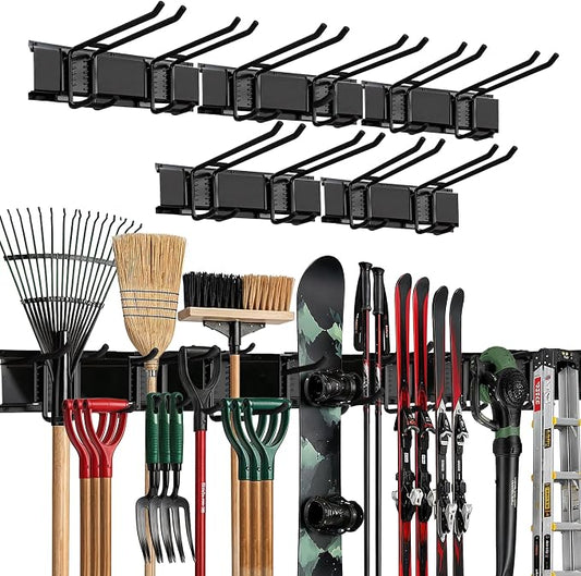 TIDYME Garage Wall Organizer | 80" Heavy-Duty Tool Storage Rack | Adjustable Double-Layer Hooks | 500 lbs Capacity | Carbon Steel Wall Mount Holder for Shovels, Rakes, Ladders & Power Tools