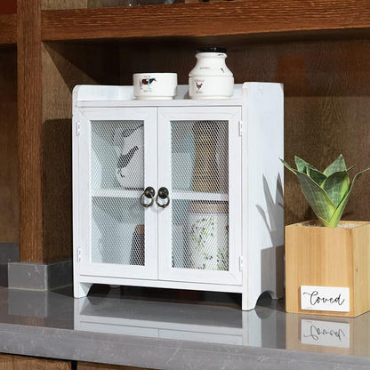 COLLECTIVE HOME - 2 Tiered Storage Cabinet, Countertop Cabinet, Wood Organizer for Kitchen Living Room Bedroom Bathroom Office with Magnetic Door, 15.75 x 14.5 x 6.5, White, 02