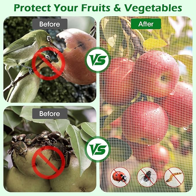 8'x8' Fruit Tree Netting Cover with Zipper and Drawstring | Ultra-Fine Mesh Garden Plant Insect Pest Net Barrier to Prevent Squirrel Bird Deer Cicadas Bag for Blueberry Tomato-1Pcs
