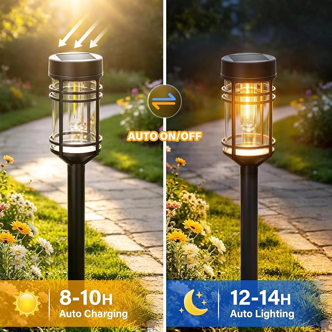 Ollny Solar Pathway Lights Outdoor 8 Packs, Solar Garden Lights IP65 Waterproof, LED Solar Powered Path Light Auto On/Off, Landscape Lighting for Yard Walkway Driveway Porch Outside Decor