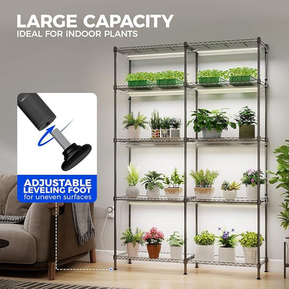 CX1 Plant Stand with Grow Lights for Indoor Plants, 5-Tier Large Tall Metal Plant Shelf with 1.6FT 160W Full Spectrum Plant Lights for Indoor Growing, 47x13.8x70.9IN