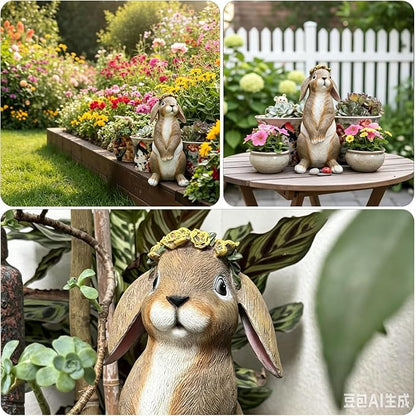 Rabbit Garden Statues Handmade Bunny Yard Decorations Outdoor Statue Resin | Weatherproof Bunny Statue for Yard Lawn Porch Realistic Rabbit Garden Decor Christmas Housewarming Gift for Mom Grandma