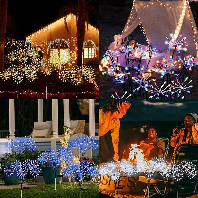 JJGoo Solar Garden Lights, New Upgraded 2 Pack Solar Swaying Starburst Light, Waterproof Fireworks Outdoor Lights, Yard Patio Pathway Decoration, White