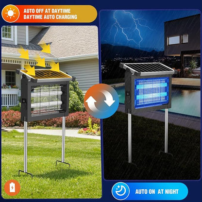 Solar Bug Zapper Outdoor Waterproof, 4500V Rechargeable Mosquito Zapper with Solar Panel Sensor, Auto ON/Off, 10ft Extension Cord & Solar Powered Bug Zapper, Cordless Insect Zap for Patio Yard Garden