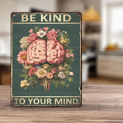 Be Kindto Your Mind Vintage Metal Tin Sign Boho Decor Hippie Wall Art Room Office Room Plant Decorfor Lady Woman 12 * 16inch