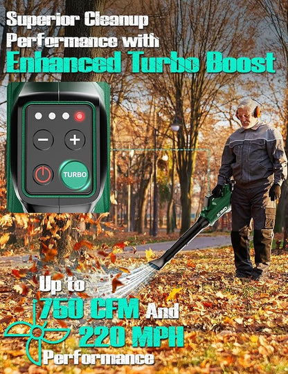 KIMO Leaf Blower Cordless with Battery and Charger, Brushless Motor, 650CFM 160MPH, Turbo Mode and 3 Speeds, 2 Pack 4000mAh Battery Powered Leaf Blowers for Lawn Care, 3 Extended Tube, Shoulder Strap