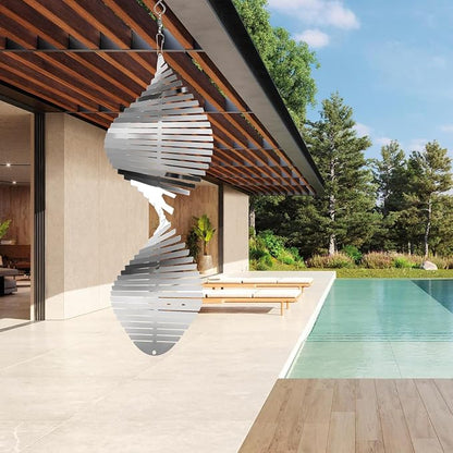 Stainless Steel Wind Spinners Outdoor Garden Decor, Gifts for Women Mom,3D Metal Reflective Bird Devices Deterrent to Keep Scare Woodpecker Pigeon Away Outside Patio Yard House (Silver Spiral,10 Inch)