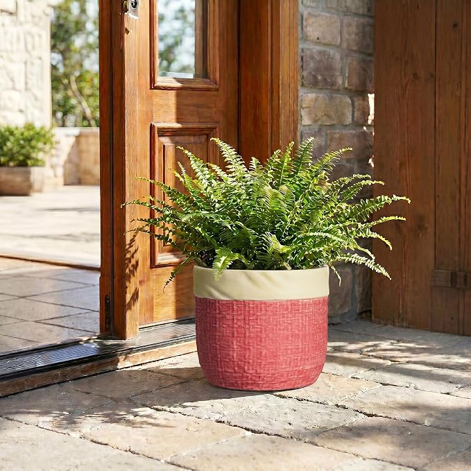 Ceramic Flower Pots, 9.8 Inch Plant Pots, Round Pot for Plants, Red | Boho Plant Pot for Indoor Plants, Decorative Planter with Drainage Hole, Home Apartment Decor, Gardening Gifts for Women