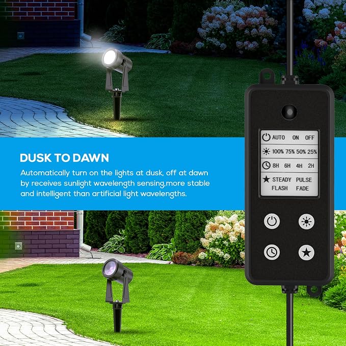 SUNTHIN Outdoor Landscape Spotlights, Dusk to Dawn Sensor Control, 16 Pack | IP65 Waterproof, Dimmable, Timable, Extendable, Auto on-off, Yard, Garden, Tree, Pathway, House Lighting