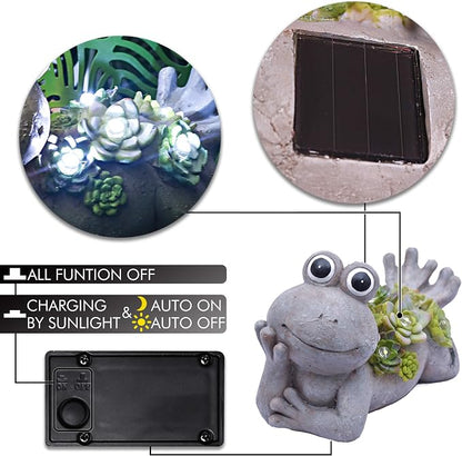TERESA'S COLLECTIONS Garden Decor, Cute Frog Garden Statue with Solar Light, Waterproof Resin Garden Statue, Frog Gifts, Garden Gifts for Women Mom, Indoor/Outdoor, 5.5"