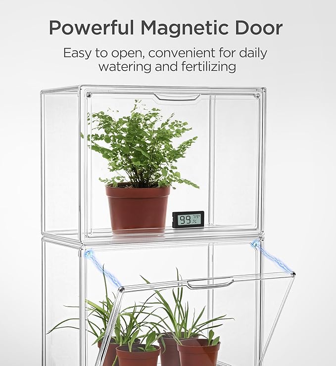 HBlife Mini Greenhouse for Indoor, Clear Stackable Green House with Magnetic Waterproof Door for Small Plants Nursery Germination, Tabletop Portable Greenhouse, 14.1x8.6x10.6 Inch (5 Pack)