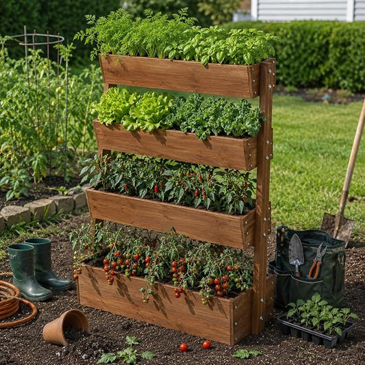 4-Tiers Raised Garden Bed,Vertical Garden Planter,Planter Box,Fir Wood Adjustable Freestanding Elevated Herb Stand Tower,Flower Strawberry Vegetable for Outdoor Balcony,33x17x55 Inches,Brown