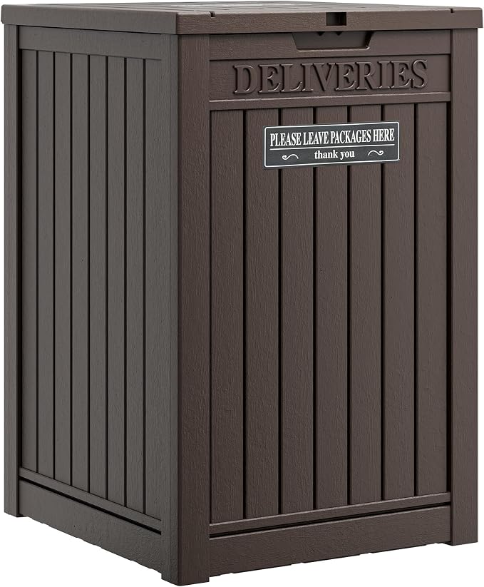 Package Delivery Box for Outside, Storage Box with Lockable Secure, Outdoor Resin Package Drop Container Waterproof for Backyard, Garden, Patio & Lawn, Brown