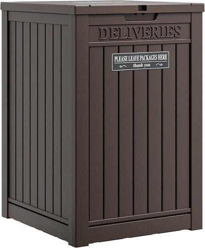 Package Delivery Box for Outside, Storage Box with Lockable Secure, Outdoor Resin Package Drop Container Waterproof for Backyard, Garden, Patio & Lawn, Brown