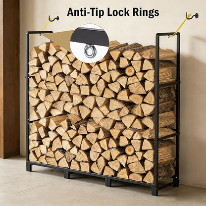 facka 48inch Firewood Rack Outdoor, Metal Wood Rack | Iron Fire Log Stacker Holder for Fireplace, Patio, Porch, Yard, Garden, Indoor Outdoor Wood Storage