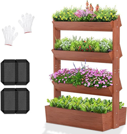 DoCred Vertical Wooden Raised Garden Bed, 4 Tier Garden Planters Freestanding Wood Plant Stand Flower Rack Wooden Planter Box for Plants Herbs Flowers Vegetables Outdoor Indoor Gardening