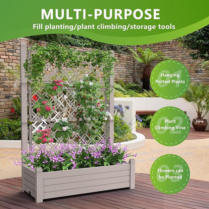 Elevated Raised Garden Bed,Outdoor Large Resin Patio Planter Box Stand Divisible with Drain Plug,Water Monitor for Plants Vegetables Flowers Fruits(Grey)