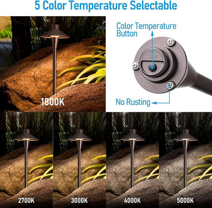 LEONLITE 6-Pack 5CCT Low Voltage LED Pathway Lights, Hat Shape Head | 12-24V AC/DC, IP65, Landscape Path Lights, for Walkway Yard Garden, 1800/2700/3000/4000/5000K, Oil Rubbed Bronze, Aluminum