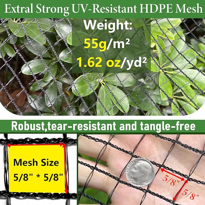 4 x 100ft Deer Fence Netting, Heavy Duty Deer Netting, 55GSM Deer Fence for Garden, Reinforced Edges Anti Bird Netting Mesh for Fruit Trees Vegetable, Raised Bed(55GSM, 4 x100ft)