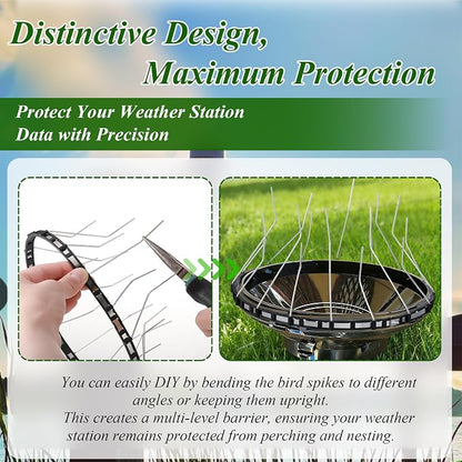 Bird Spikes Compatible with Ambient Weather WS5000, Adjustable Weather Station Bird Spike Kit with Stainless Steel Locking Ties & Wires for Rain Gauge Funnel Protection, Black