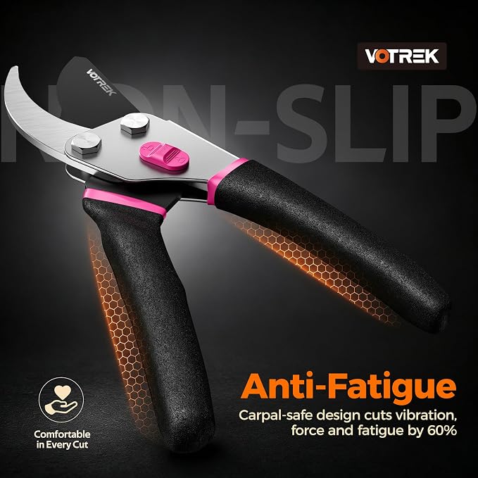 VOTREK® Pruning Shears, 8.5” Professional Garden Pruner with Jam-Proof Spring & Ever-Sharp SK5 Blade, Ergonomic Bypass Clippers for Rose, Tree, Heavy Duty Bonsai Scissor for Weak Hand