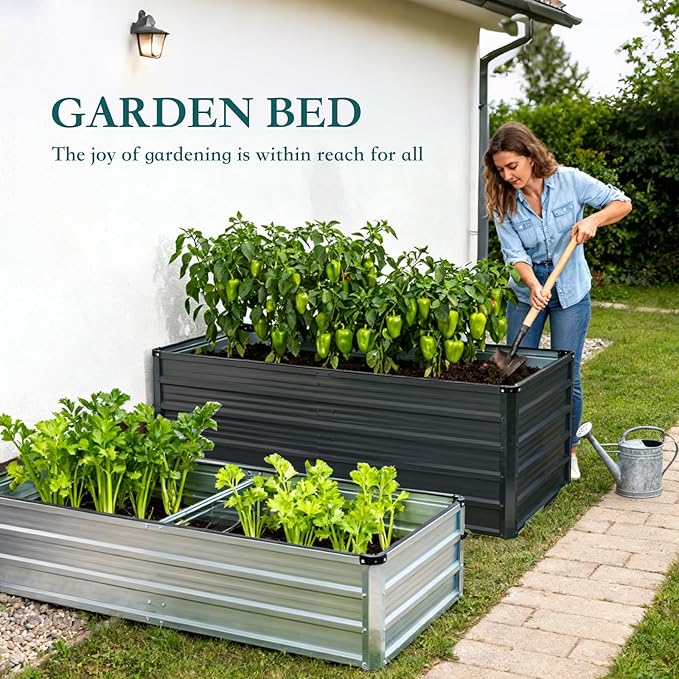 DUMOS Galvanized Raised Garden Bed Outdoor, 6x3x2ft Metal Planter Box for Deep-Rooted Vegetables Flowers Herbs, Rectangular Planter Raised Bed for Patio Balcony Backyard, Open Bottom, Dark Gray