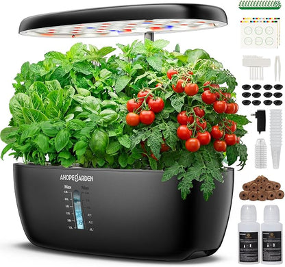 Ahopegarden Indoor Garden Hydroponics Growing System: 12 Pods Plant Germination Kit Garden Kit Growth Lamp Countertop with LED Grow Light Hydrophonic Planter Grower Harvest Vegetable Lettuce
