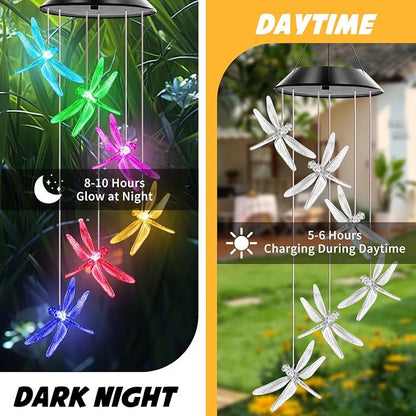 Dragonfly Solar Wind Chimes Outdoor, Color Changing Solar Lights, | Gifts for Mom Grandma, Waterproof Decorative Mobile Light, Gardening Gift for Garden,Patio, Window, Yard, Outdoor Decor