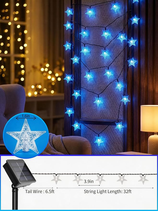 Twinkle Solar Star String Lights Outdoor Waterproof 39FT/100L Fairy Lights | 8 Modes Camping Garden Wedding Party Tree Holidays Backyard Patio Blue