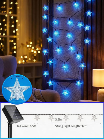 Twinkle Solar Star String Lights Outdoor Waterproof 39FT/100L Fairy Lights | 8 Modes Camping Garden Wedding Party Tree Holidays Backyard Patio Blue