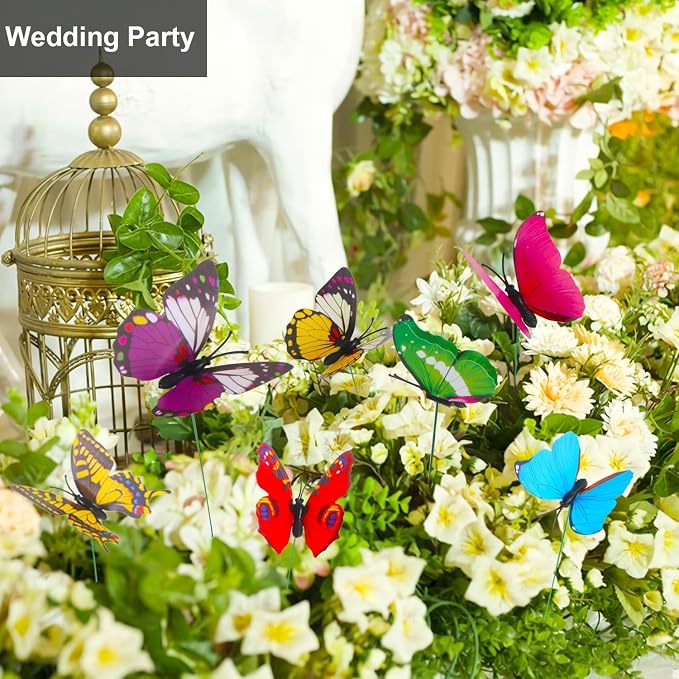 Augshy Butterfly Decorations, 75 Pcs Butterfly Stakes PVC Waterproof Decorative Colorfuli Garden Stakes for Indoor/Outdoor Christmas Yard Decor
