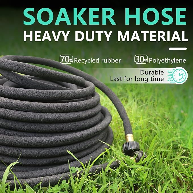 1/2’’ Soaker Hose 100 ft for Garden Beds, Heavy Duty Soaker Hoses with Kits for Water Saving, Rubber Garden Watering Hose 100 Foot Drip Irrigation Hose System (100 feet)