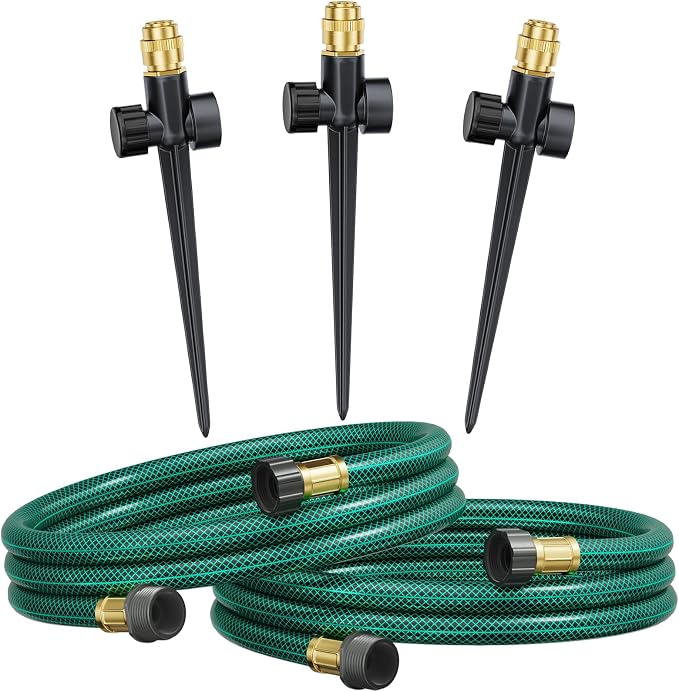 FANHAO Above Ground Irrigation Garden Sprinkler System, Metal Adjustable Garden Sprinkler Set, 360 Degree Large Area Coverage Irrigation Kit for Lawn, Patio, Flower Bed & Garden