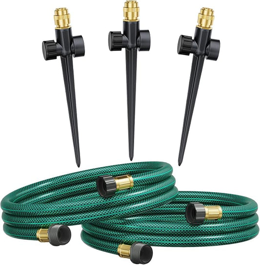 FANHAO Above Ground Irrigation Garden Sprinkler System, Metal Adjustable Garden Sprinkler Set, 360 Degree Large Area Coverage Irrigation Kit for Lawn, Patio, Flower Bed & Garden