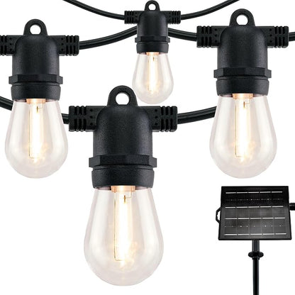 YULETIME 35 ft 18 LED Patio String Lights Solar Powered, E26 Base S14 Bulbs | Shatterproof Bulbs, Dimmable, Weatherproof Socket, Pre-assembled, Backyard Bistro Outdoor Light