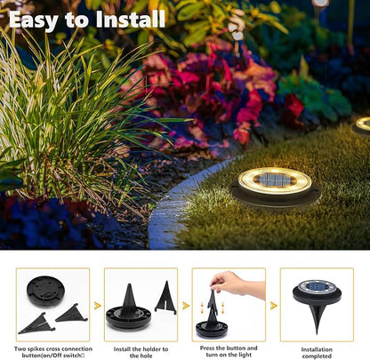 Flacchi Solar Lights Outdoor Waterproof - 2-in-1 Solar Powered Ground Lights Outdoor Solar Disk Light Landscape Light for Deck Step Patio Yard Pathway Walkway Driveway Garden (Warm White, 8 Pack)