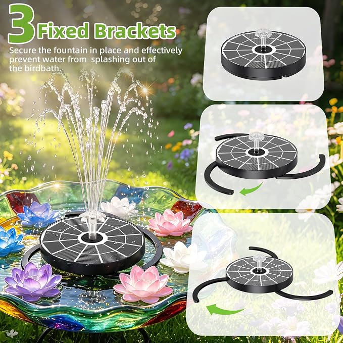 AISITIN 3.7W Solar Bird Bath Fountain Pump with Glass Panel, Upgraded 6.3" Solar Powered Water Pump for Outdoor, 4 Nozzles & Storage, Adjustable Bracket, for Pond, Garden, Aquarium, Hummingbird