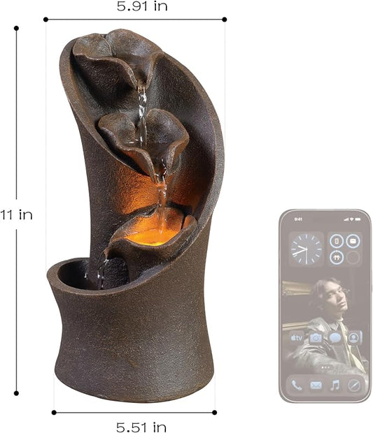 Kalona Tabletop Waterfall Fountain, 3-Tier Indoor Water Fountain for Home Office Decor, Relaxing LED Fountains with Artistic Stone-Look Design for Meditation (23005)