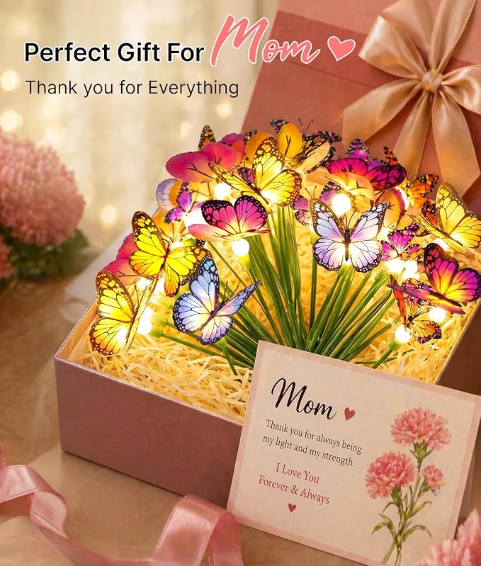Solar Butterfly Garden Lights, 4 Pack 32 Swaying Butterflies | Lifelike Silk Wings on Wire Stems, For Yard, Patio, Pathway & Lawn, IP65 Waterproof Outdoor, Flutters in Any Breeze