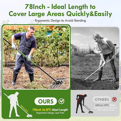 Seeutek Lawn Leveling Rake, 45" x 10" Heavy Duty Ground Leveler | with 0-180° Adjustable Handle, 6.5FT Steel Handle Lawn Leveler for Yard Garden Golf, Ease Level Soil Sand Dirt Surface