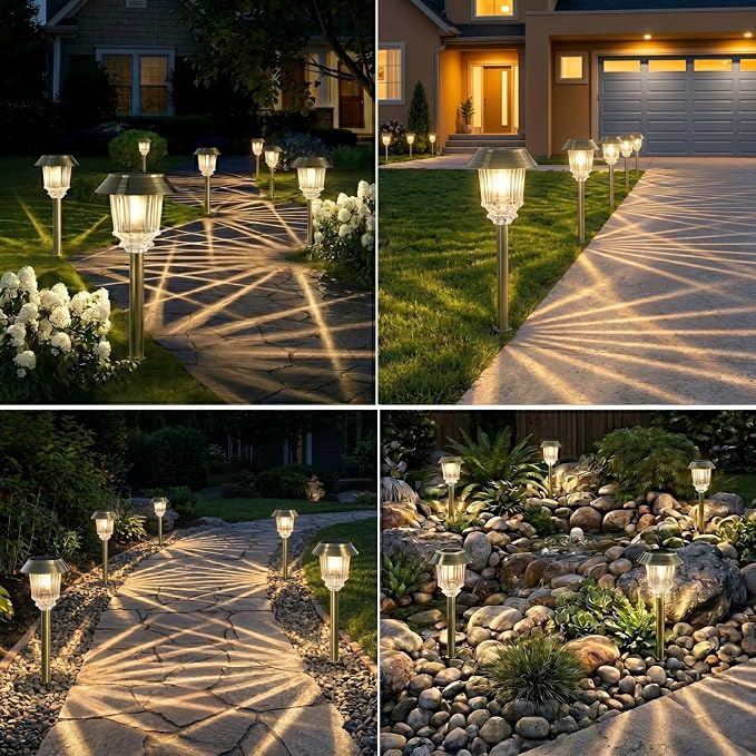XMCOSY+ Solar Pathway Lights Waterproof - 6 Pack Solar Lights Outdoor, 10-40 LM Dimmable Outdoor Solar Light for Yard Pathway Garden Driveway Walkway (Bronze)