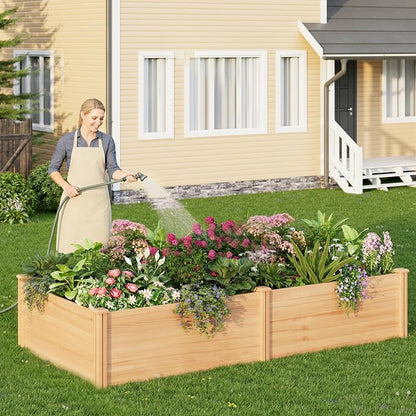 Raised Garden Bed for Outdoor, 8x4 Ft Wood Garden Bed with 15 Inch Depth for Flowers/Vegetables/Herbs in Backyard Patio Outdoor, Open Base Bottom Planter Box