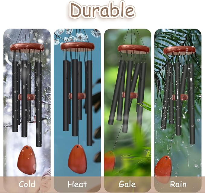 28" Wind Chimes for Outside. Deep Tone Lovely Wind Chimes with 6 Aluminum Tubes Courtyard Decoration. Windchimes Outdoor Create an Enjoyable Atmosphere & Give Mom a Gift