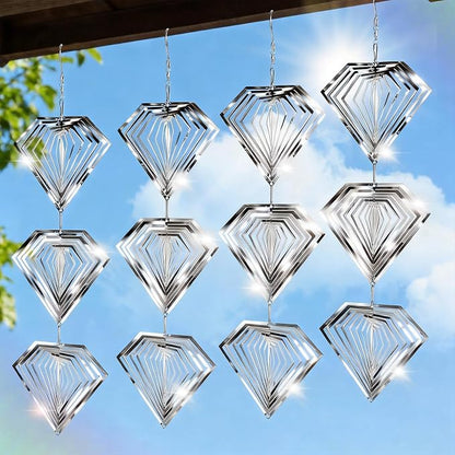 Bird Deterrents for Outside, 12 Discs Stainless Steel 3D Wind Spinners Garden Decor, 4 Sets Reflective Bird Scare Devices to Keep Woodpeckers, Pigeons Away from Patio, Balcony, Porch, Deck